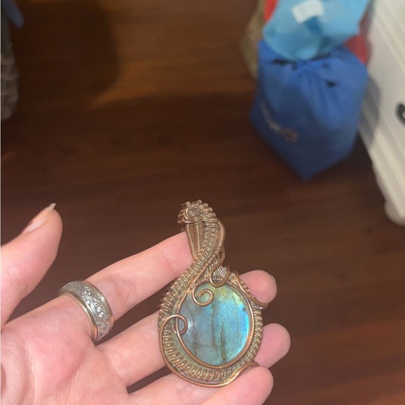 Handmade Copper Wire Wrapped Labradorite Pendant, Gemstone Necklace, Jewellery - Picture 4 of 5